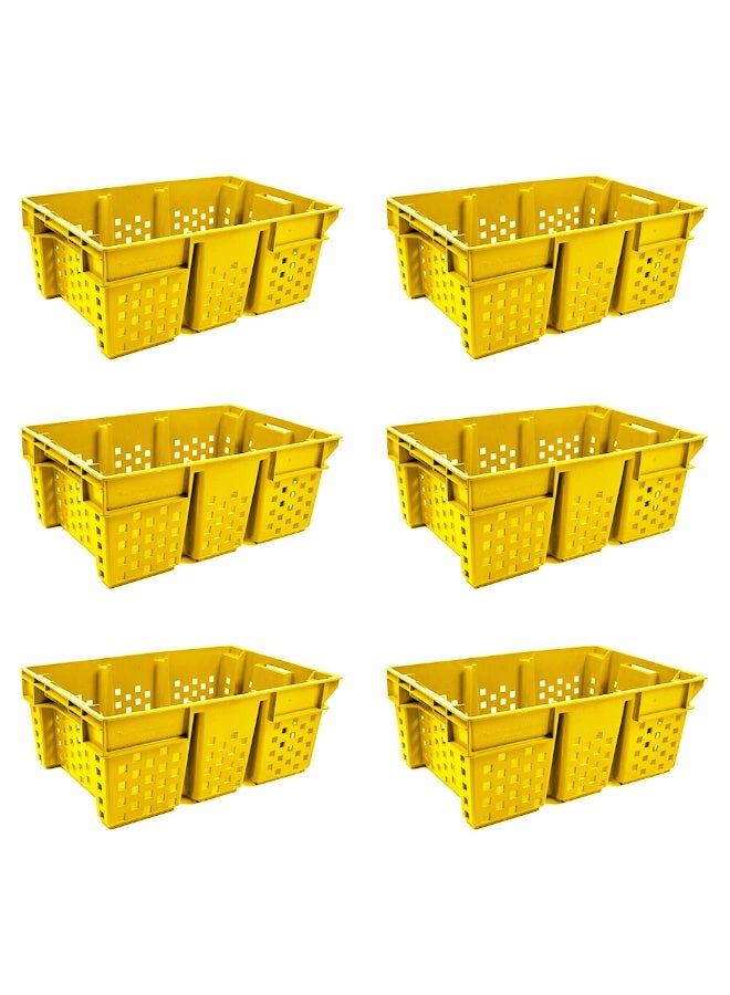 Plastica Industries LLC 6pcs of Dates Plastic Crate 580x380x220mm, 48L Nestable & Stackable Ventilated Storage Box for Dates, Fruits, Agriculture & Food Transport - Yellow - Image 1